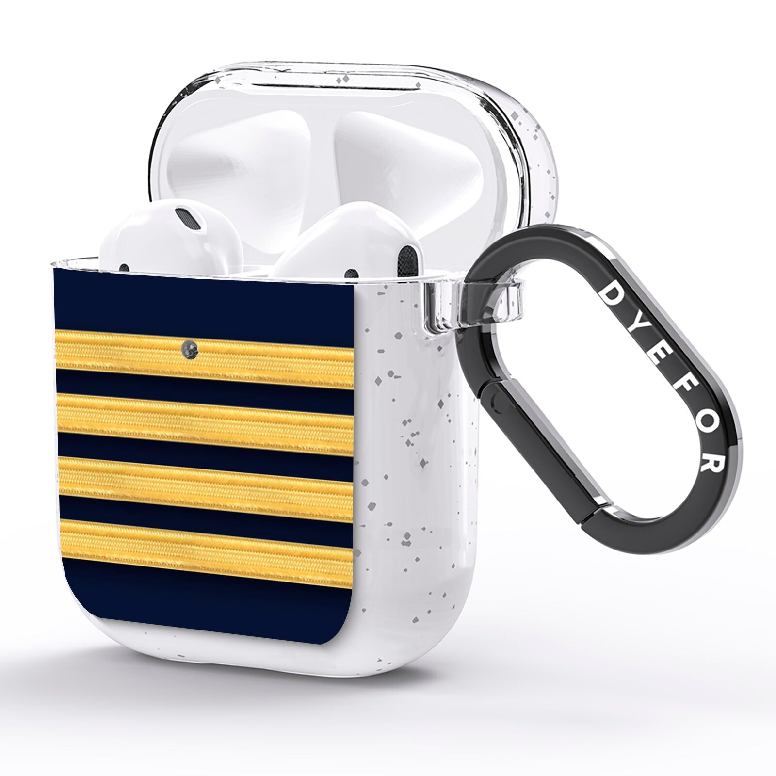 Navy and Gold Pilot Stripes AirPods Glitter Case Side Image