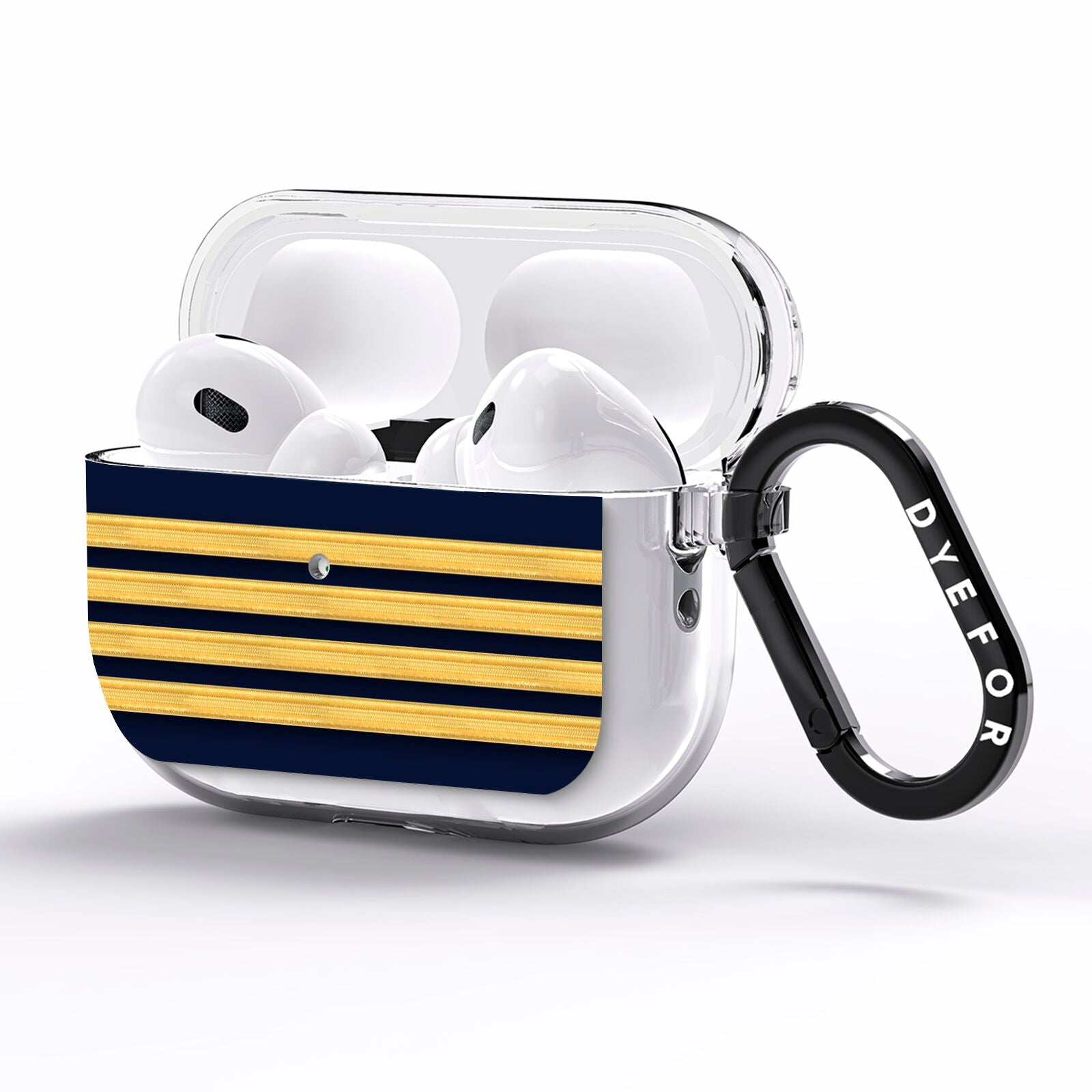 Navy and Gold Pilot Stripes AirPods Pro Clear Case Side Image