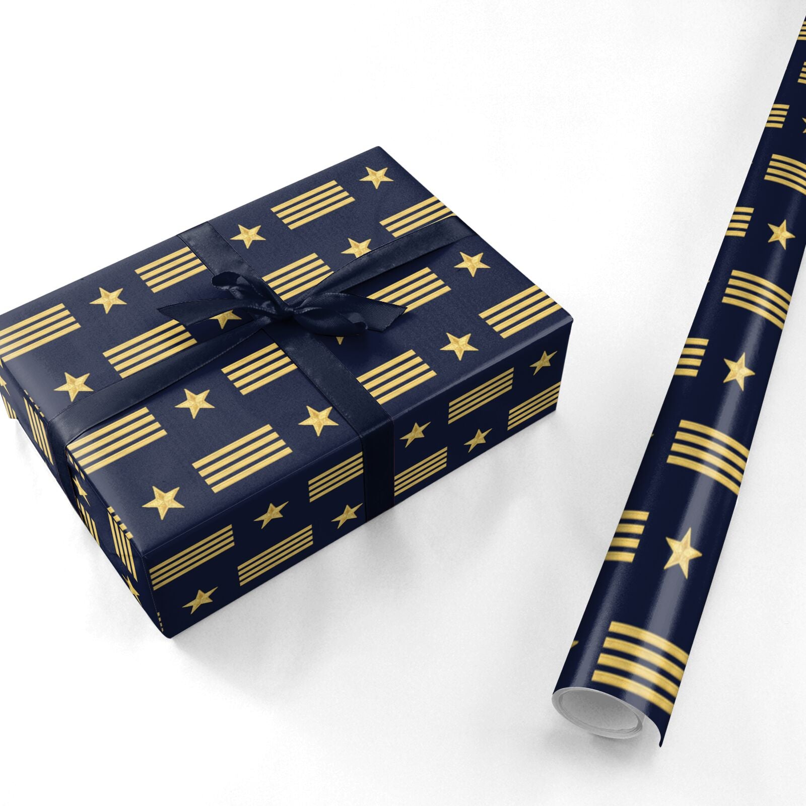 Navy and Gold Pilot Stripes Personalised Wrapping Paper