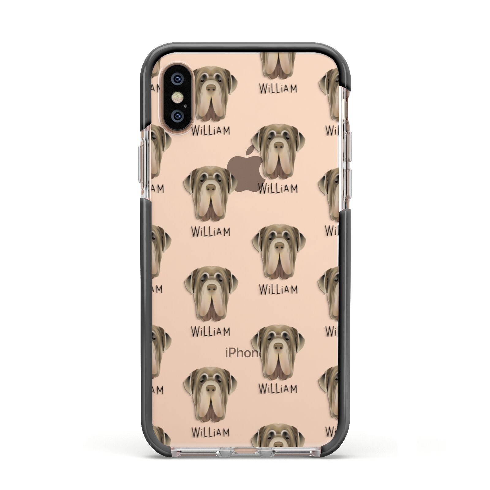 Neapolitan Mastiff Icon with Name Apple iPhone Xs Impact Case Black Edge on Gold Phone