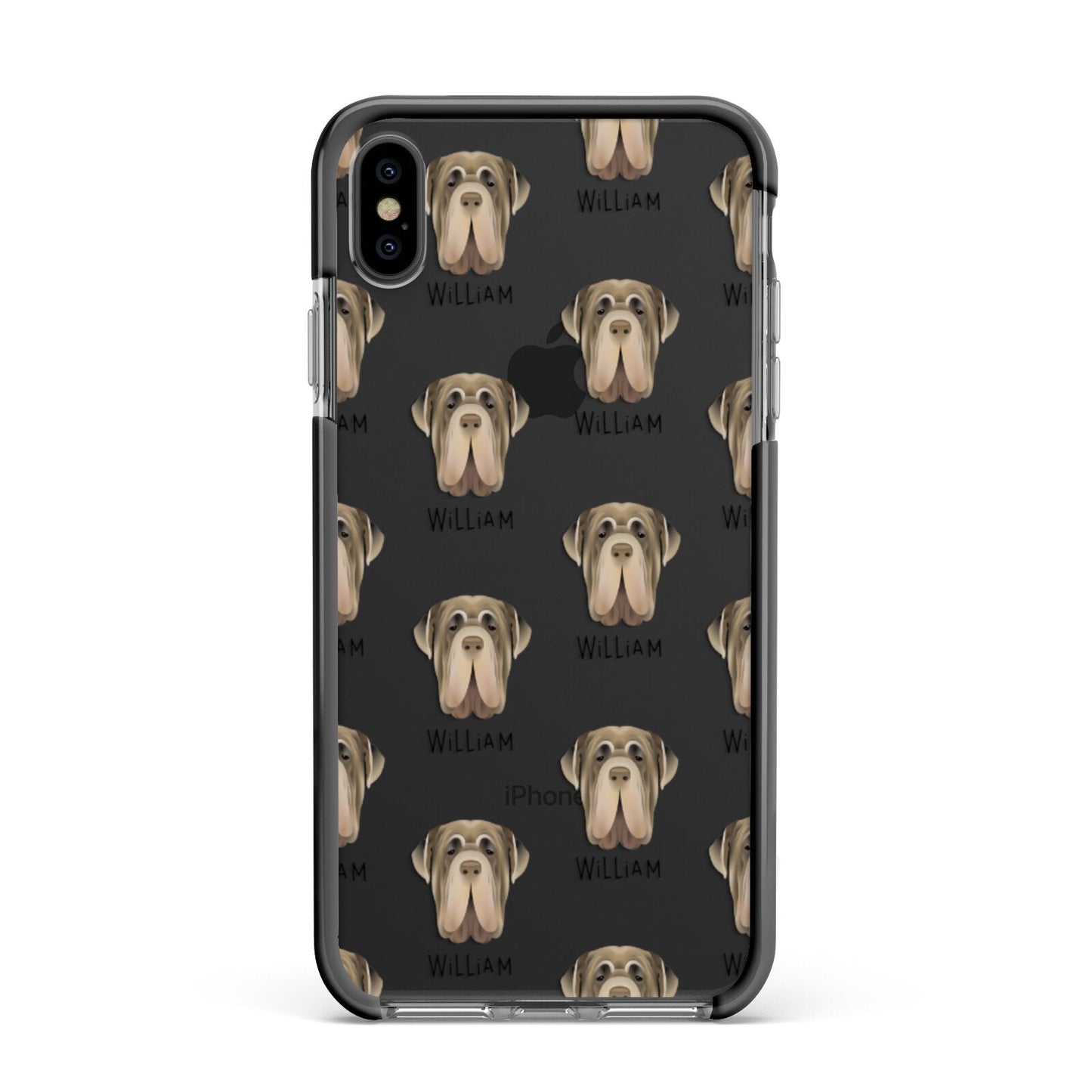 Neapolitan Mastiff Icon with Name Apple iPhone Xs Max Impact Case Black Edge on Black Phone