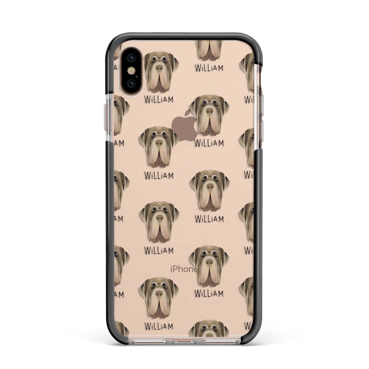 Neapolitan Mastiff Icon with Name Apple iPhone Xs Max Impact Case Black Edge on Gold Phone