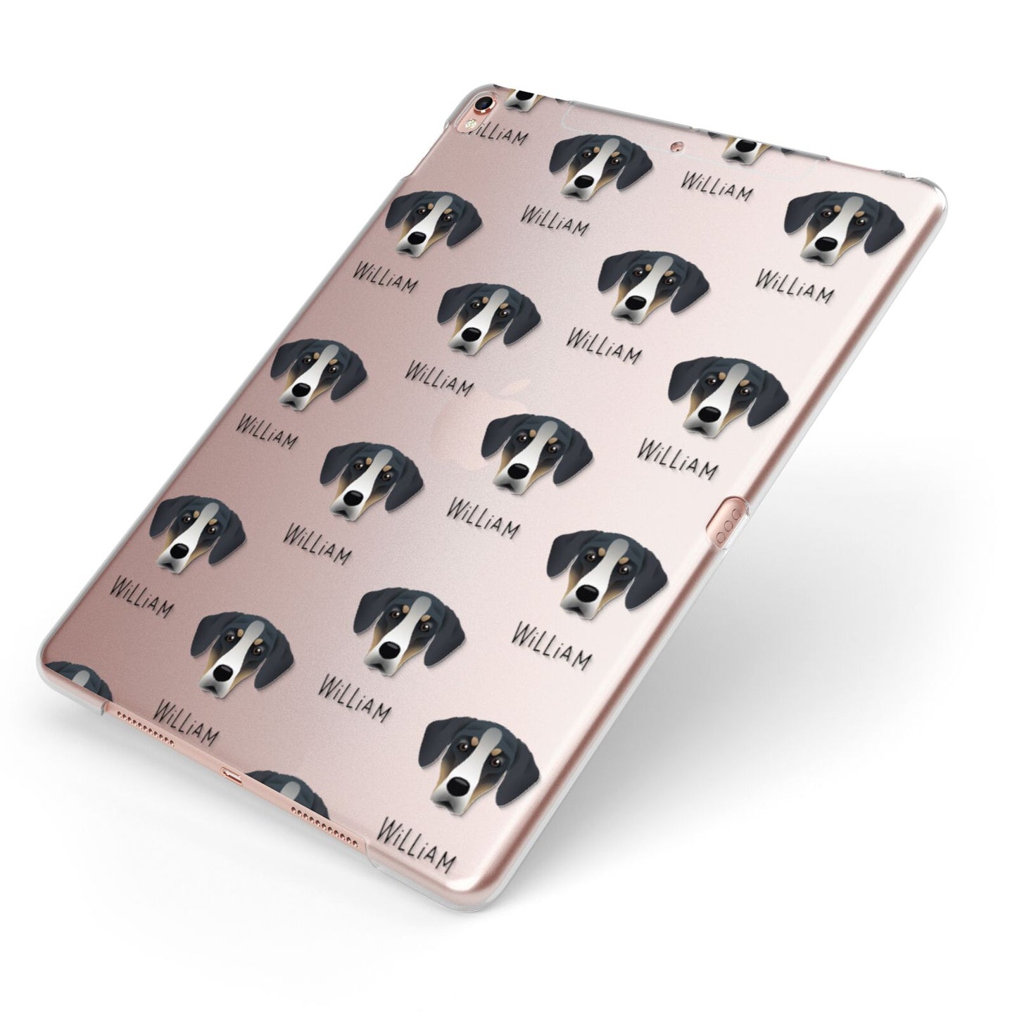 New Zealand Huntaway Icon with Name Apple iPad Case on Rose Gold iPad Side View