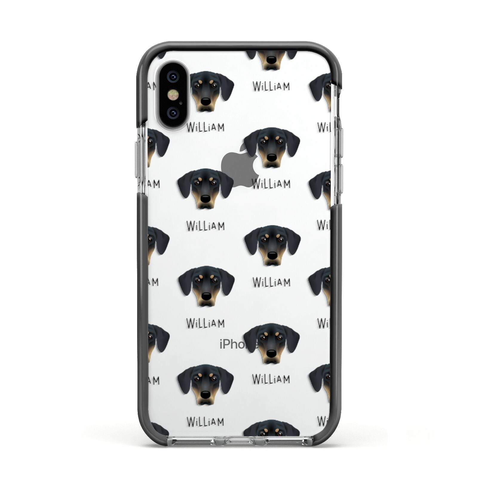 New Zealand Huntaway Icon with Name Apple iPhone Xs Impact Case Black Edge on Silver Phone