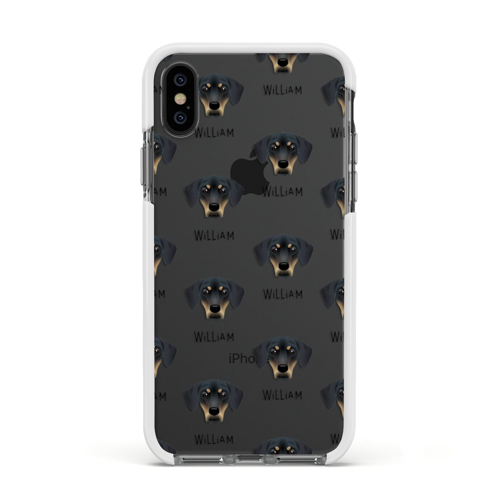 New Zealand Huntaway Icon with Name Apple iPhone Xs Impact Case White Edge on Black Phone