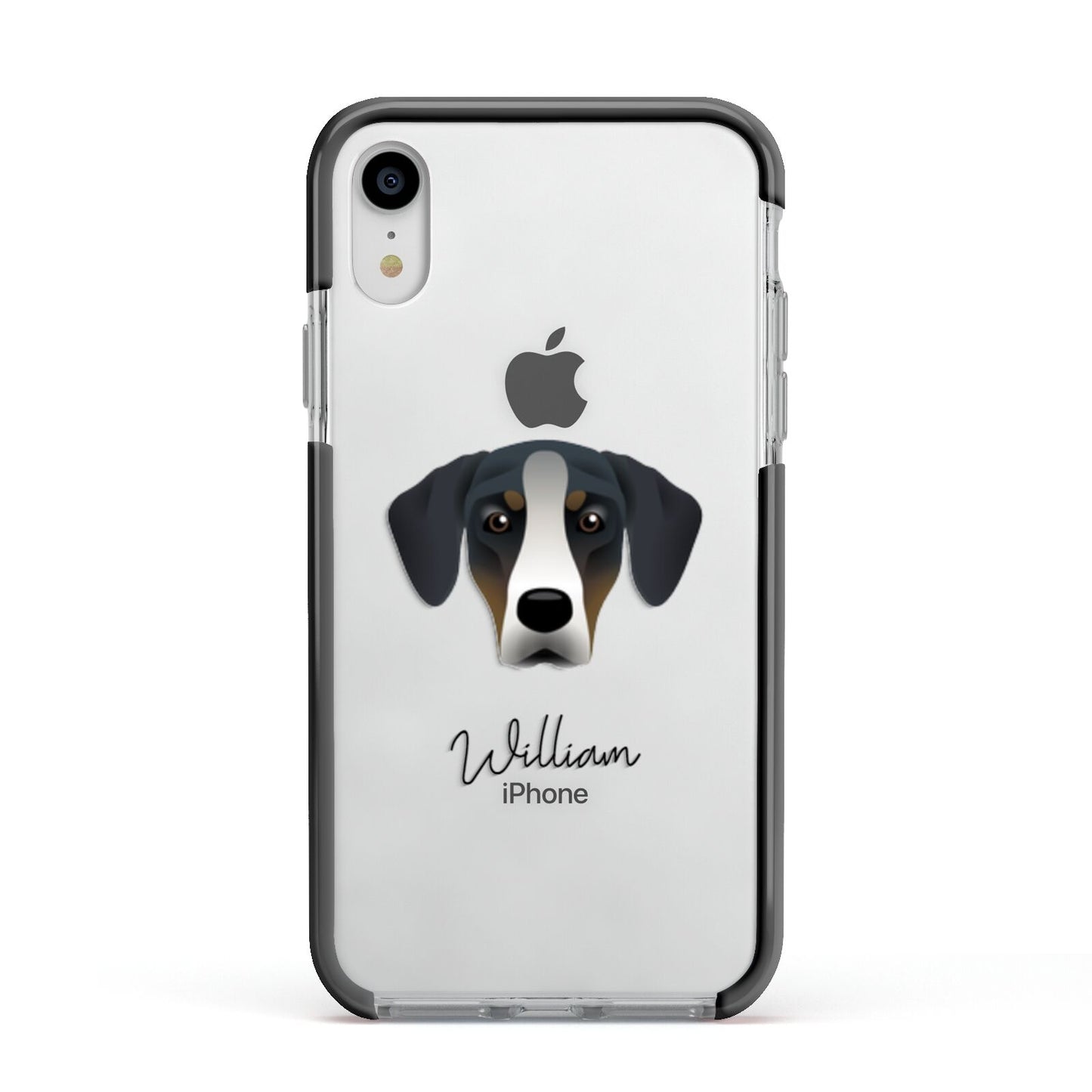 New Zealand Huntaway Personalised Apple iPhone XR Impact Case Black Edge on Silver Phone