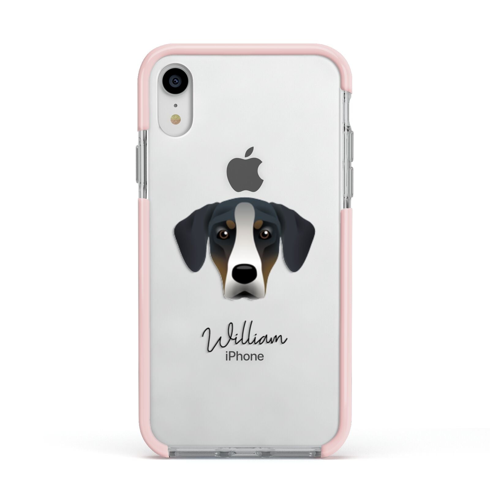 New Zealand Huntaway Personalised Apple iPhone XR Impact Case Pink Edge on Silver Phone