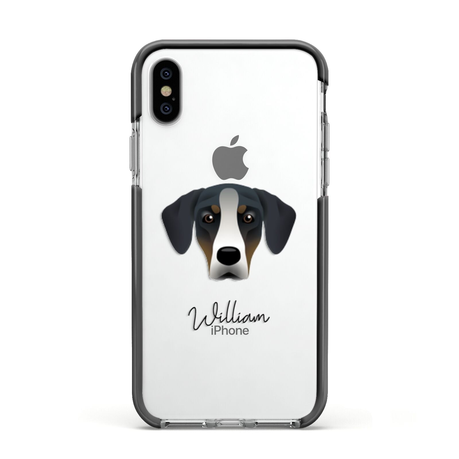 New Zealand Huntaway Personalised Apple iPhone Xs Impact Case Black Edge on Silver Phone