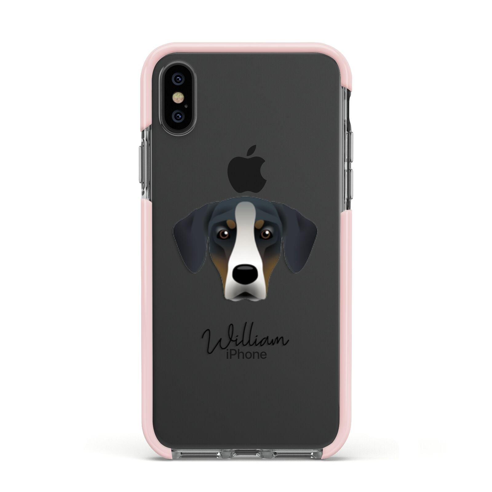 New Zealand Huntaway Personalised Apple iPhone Xs Impact Case Pink Edge on Black Phone