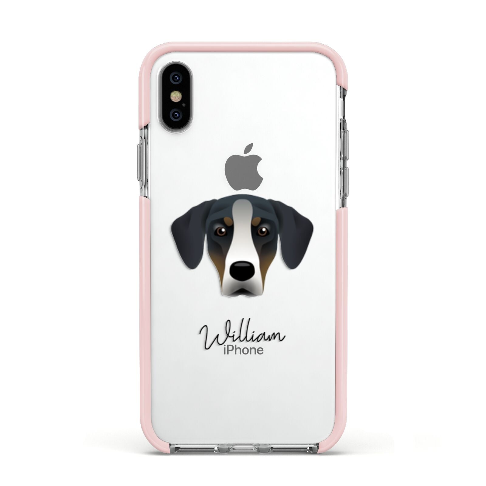 New Zealand Huntaway Personalised Apple iPhone Xs Impact Case Pink Edge on Silver Phone