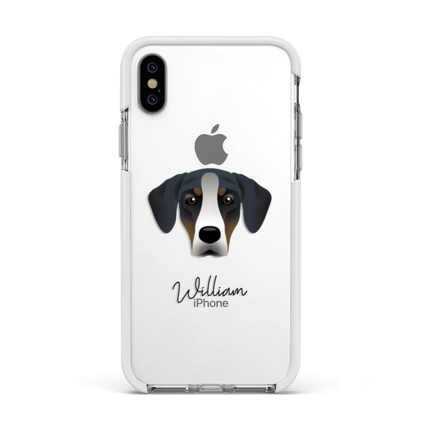 New Zealand Huntaway Personalised Apple iPhone Xs Impact Case White Edge on Silver Phone