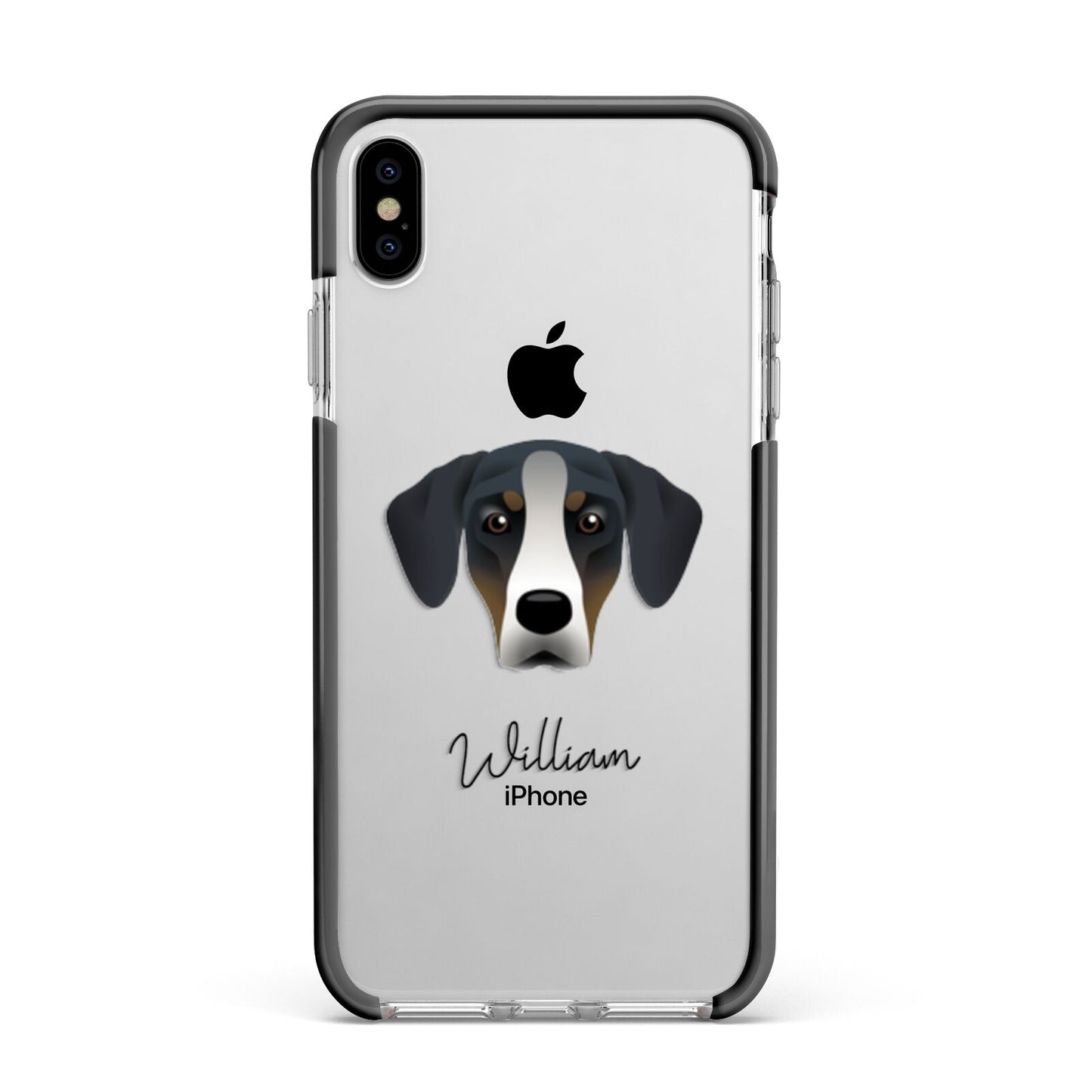 New Zealand Huntaway Personalised Apple iPhone Xs Max Impact Case Black Edge on Silver Phone