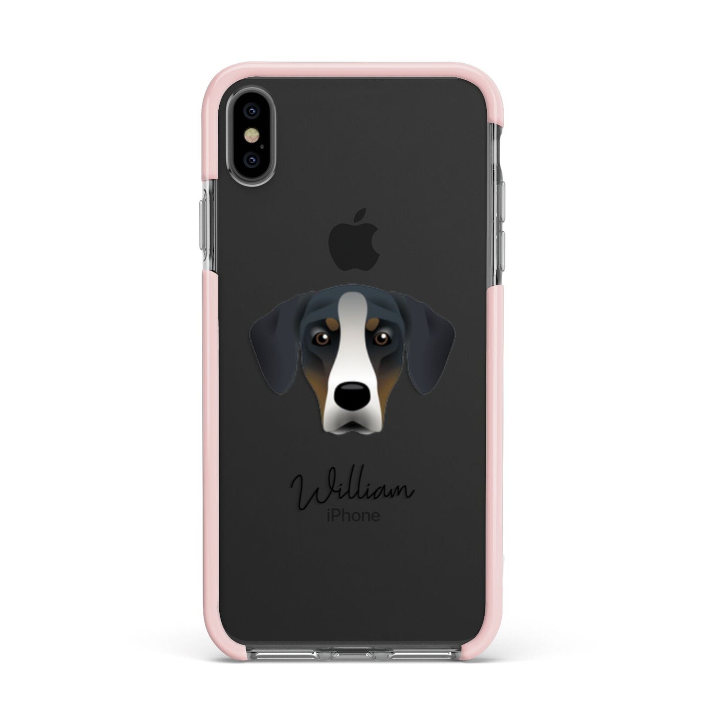 New Zealand Huntaway Personalised Apple iPhone Xs Max Impact Case Pink Edge on Black Phone