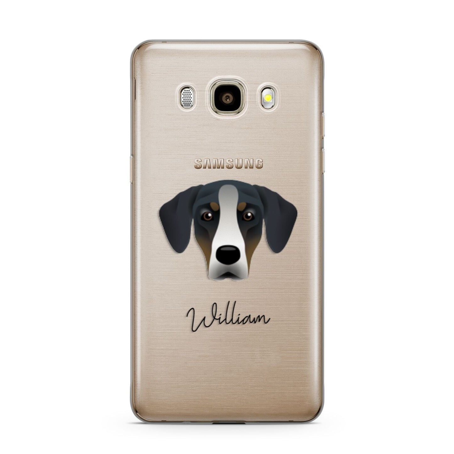 New Zealand Huntaway Personalised Samsung Galaxy J7 2016 Case on gold phone