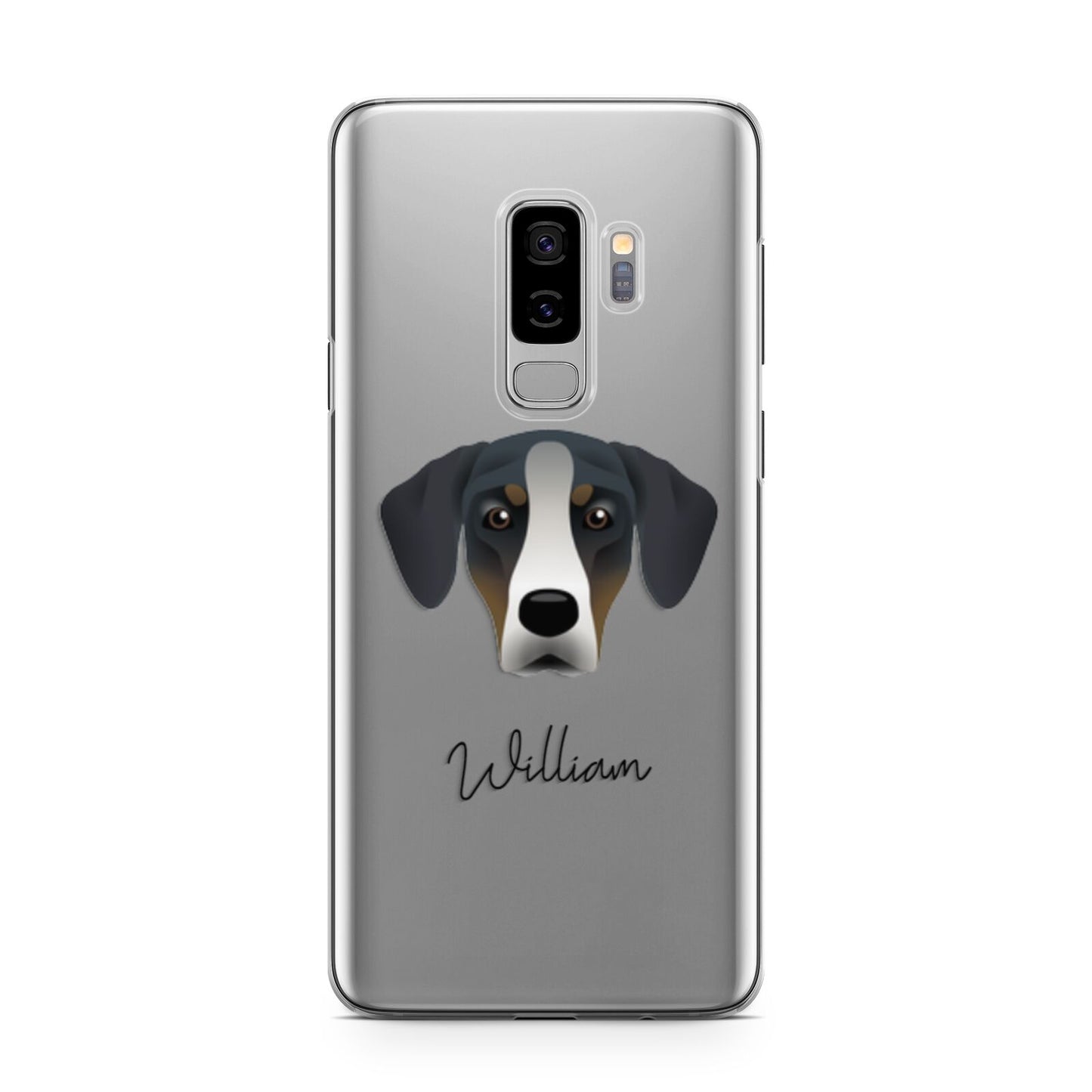 New Zealand Huntaway Personalised Samsung Galaxy S9 Plus Case on Silver phone