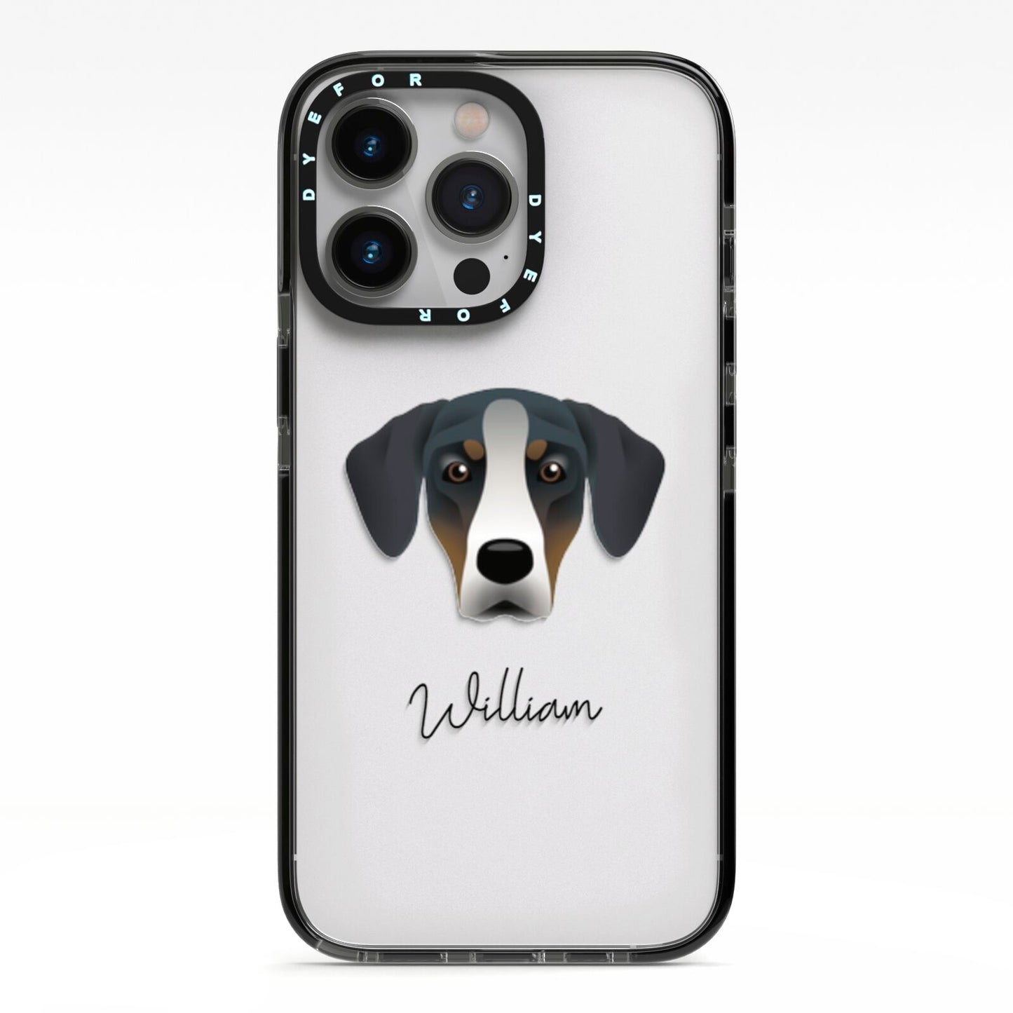 New Zealand Huntaway Personalised iPhone 13 Pro Black Impact Case on Silver phone