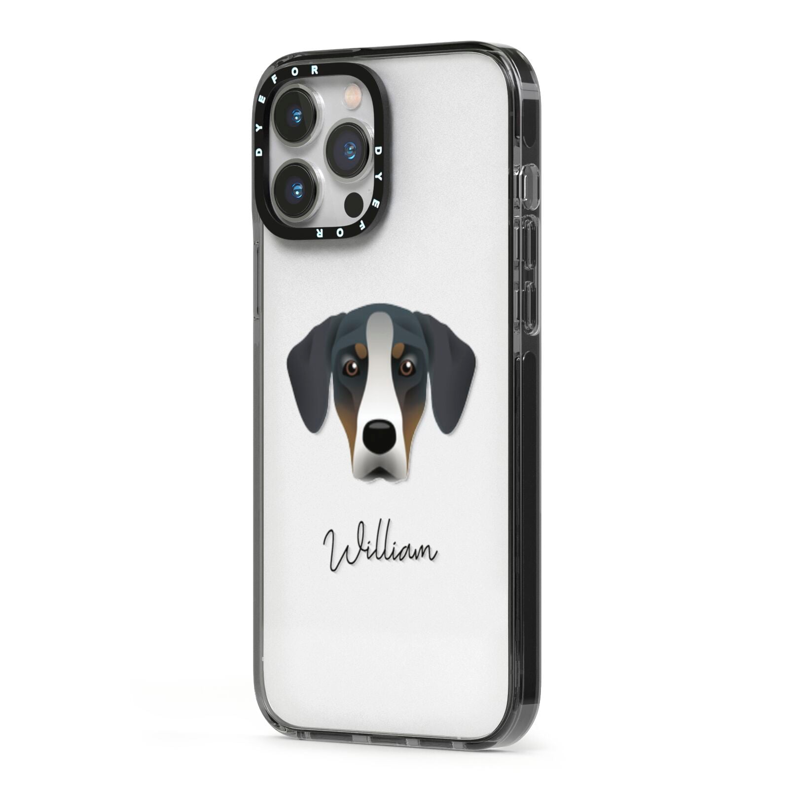 New Zealand Huntaway Personalised iPhone 13 Pro Max Black Impact Case Side Angle on Silver phone