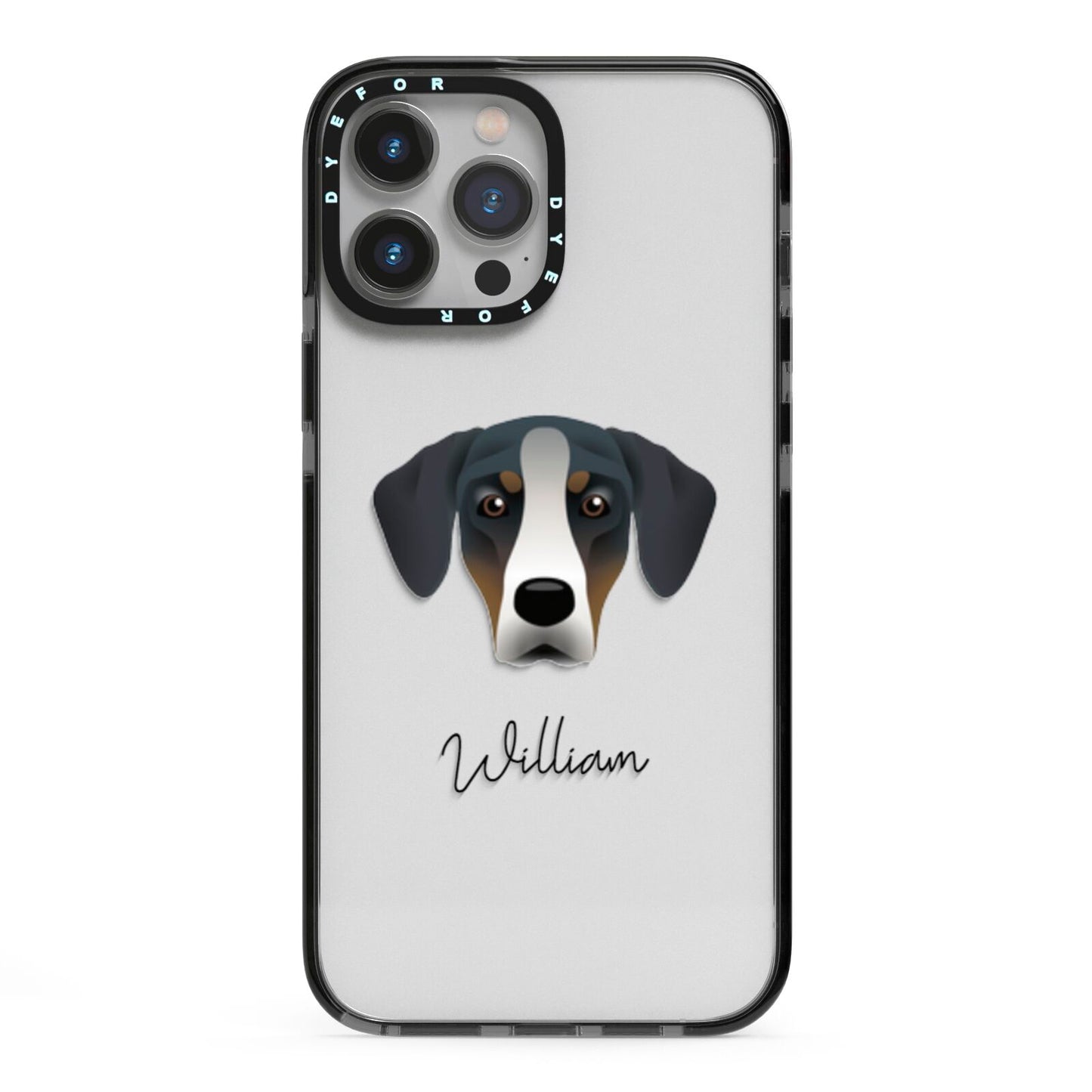 New Zealand Huntaway Personalised iPhone 13 Pro Max Black Impact Case on Silver phone