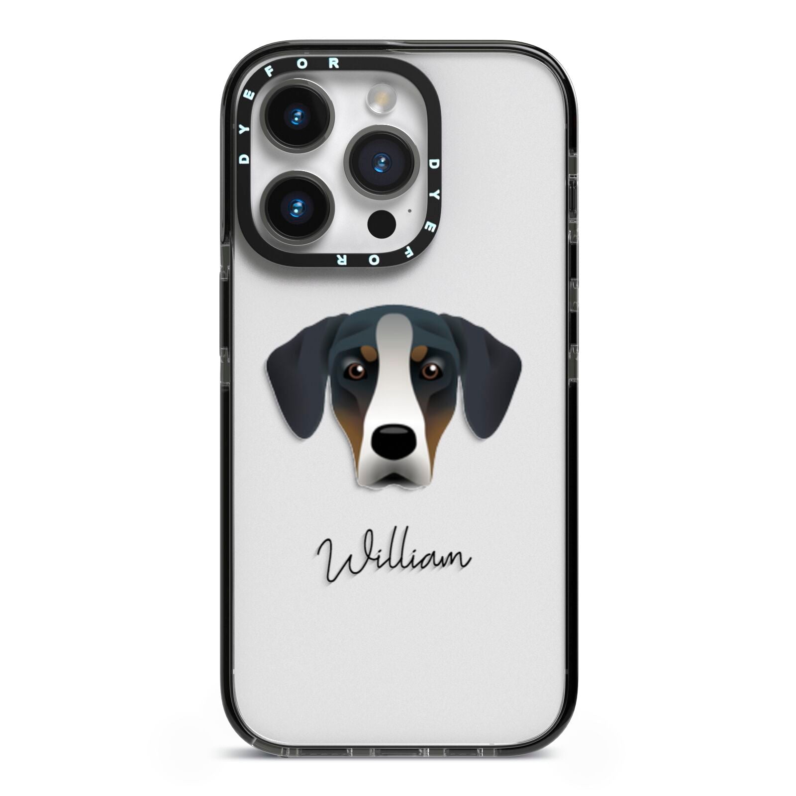 New Zealand Huntaway Personalised iPhone 14 Pro Black Impact Case on Silver phone