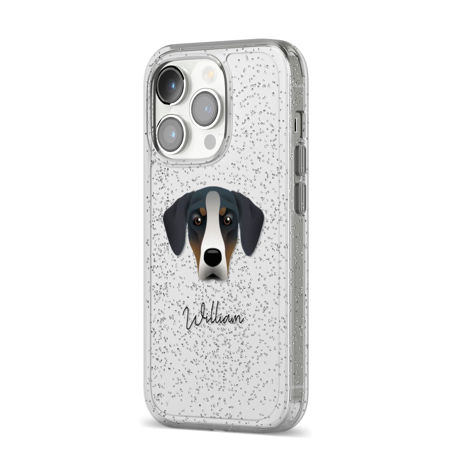 New Zealand Huntaway Personalised iPhone 14 Pro Glitter Tough Case Silver Angled Image