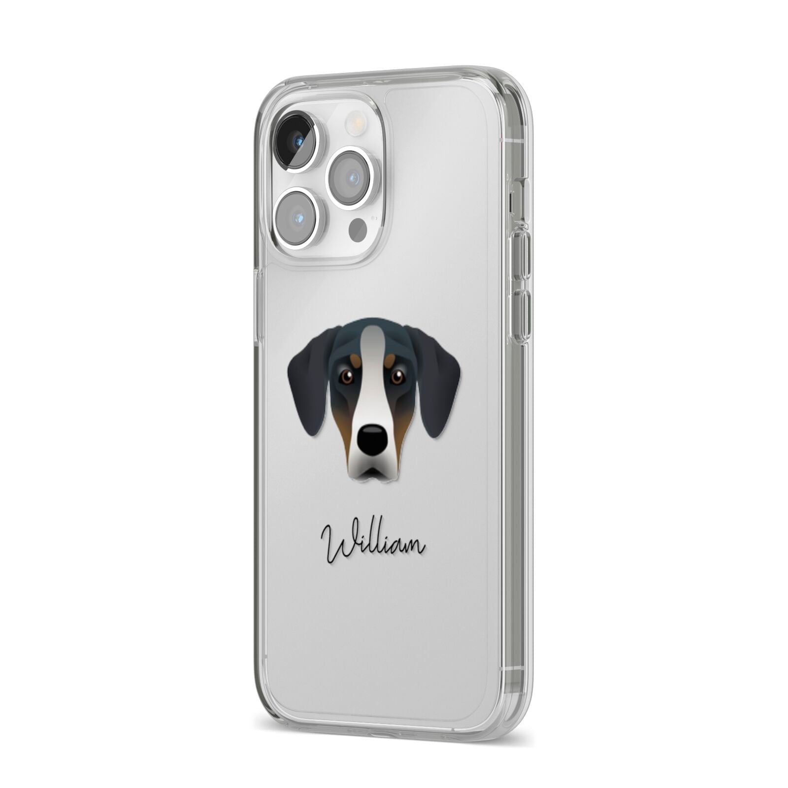 New Zealand Huntaway Personalised iPhone 14 Pro Max Clear Tough Case Silver Angled Image