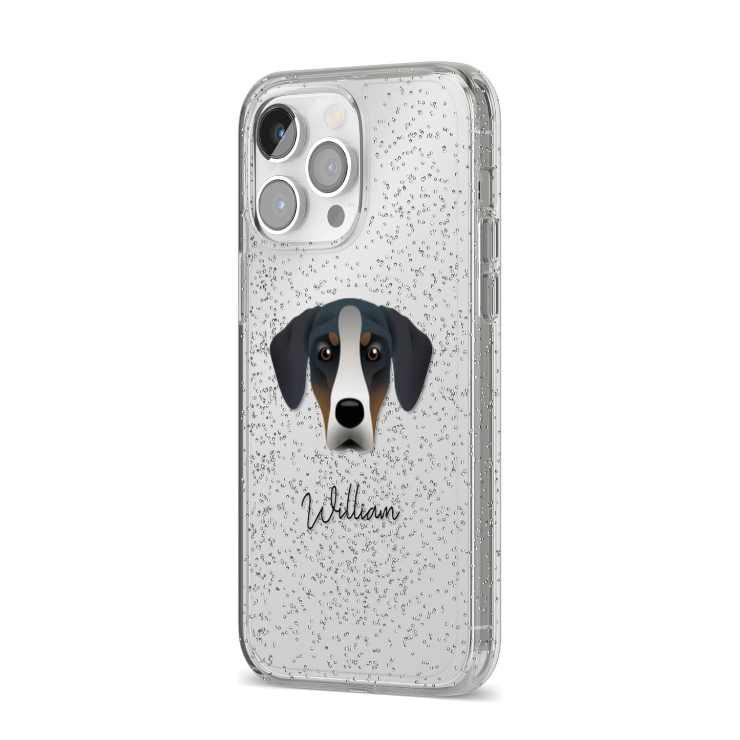 New Zealand Huntaway Personalised iPhone 14 Pro Max Glitter Tough Case Silver Angled Image