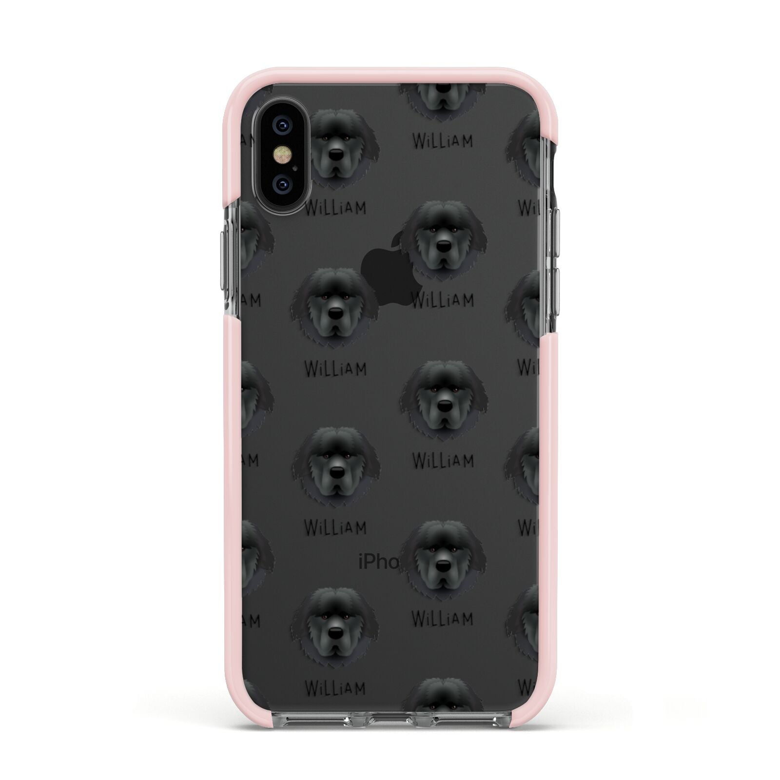 Newfoundland Icon with Name Apple iPhone Xs Impact Case Pink Edge on Black Phone