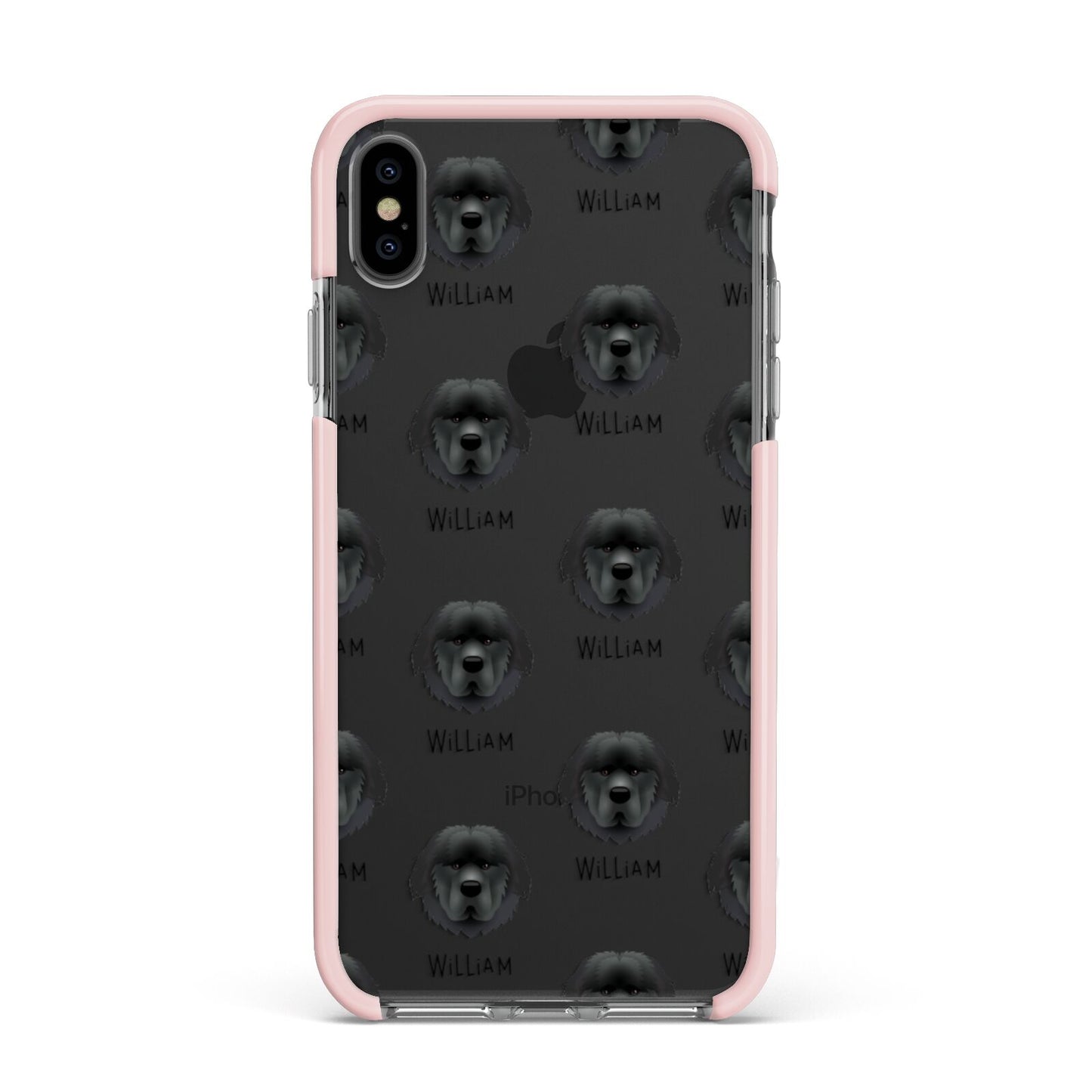 Newfoundland Icon with Name Apple iPhone Xs Max Impact Case Pink Edge on Black Phone