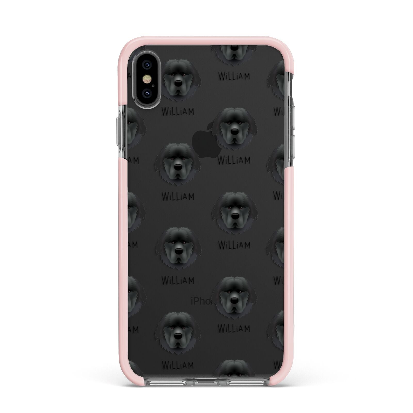 Newfoundland Icon with Name Apple iPhone Xs Max Impact Case Pink Edge on Black Phone