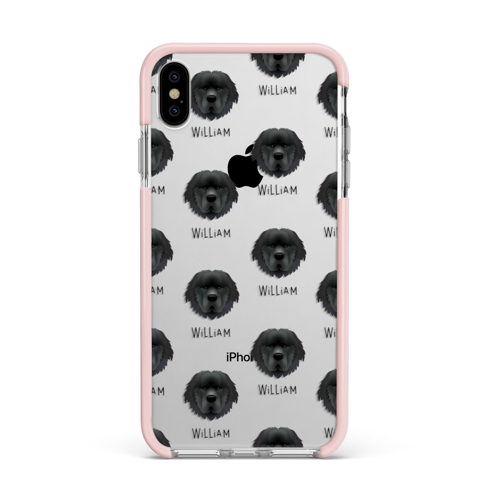 Newfoundland Icon with Name Apple iPhone Xs Max Impact Case Pink Edge on Silver Phone