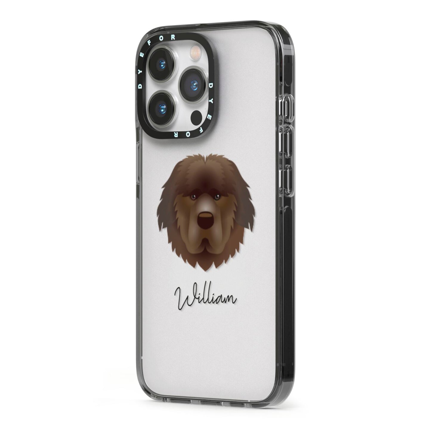 Newfoundland Personalised iPhone 13 Pro Black Impact Case Side Angle on Silver phone