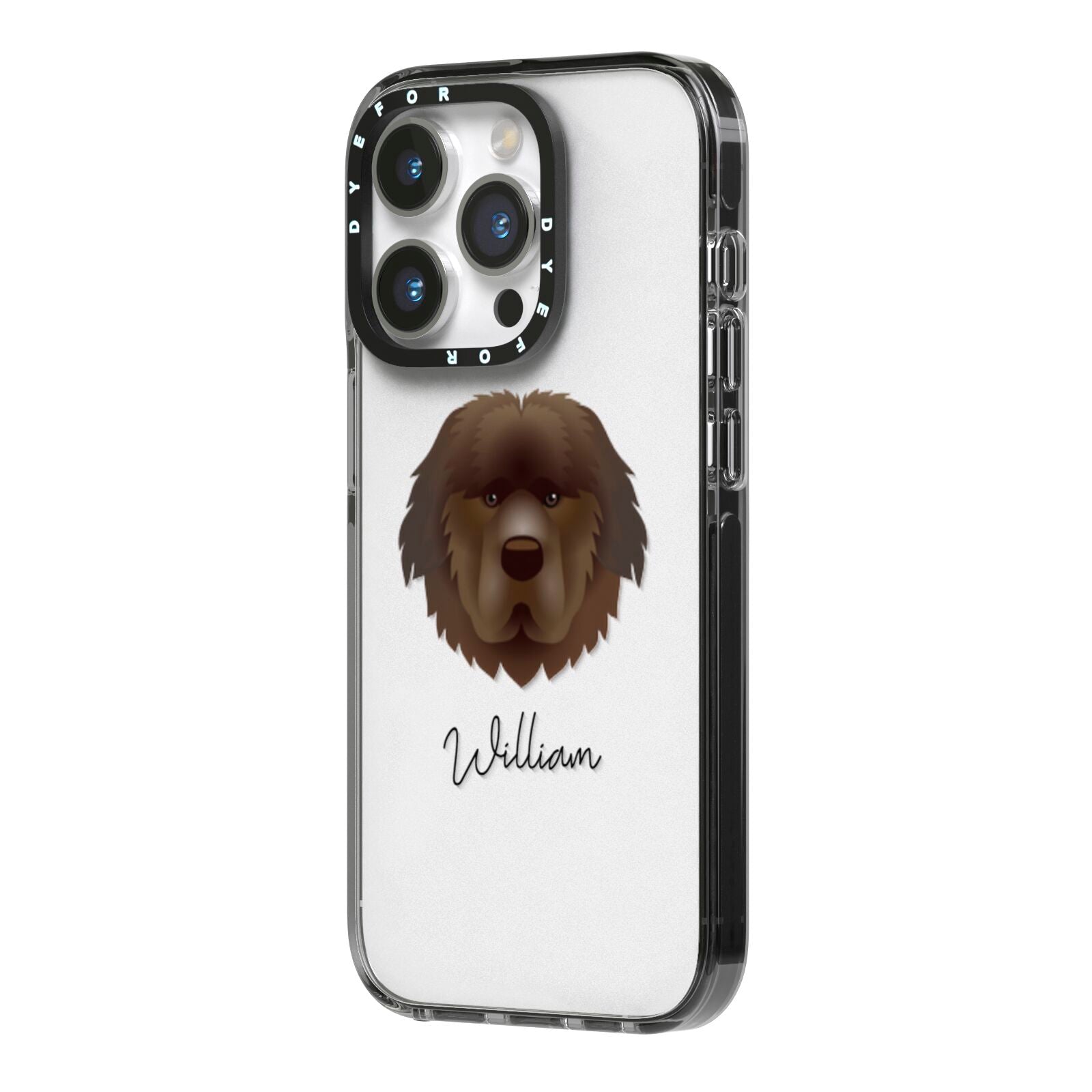 Newfoundland Personalised iPhone 14 Pro Black Impact Case Side Angle on Silver phone