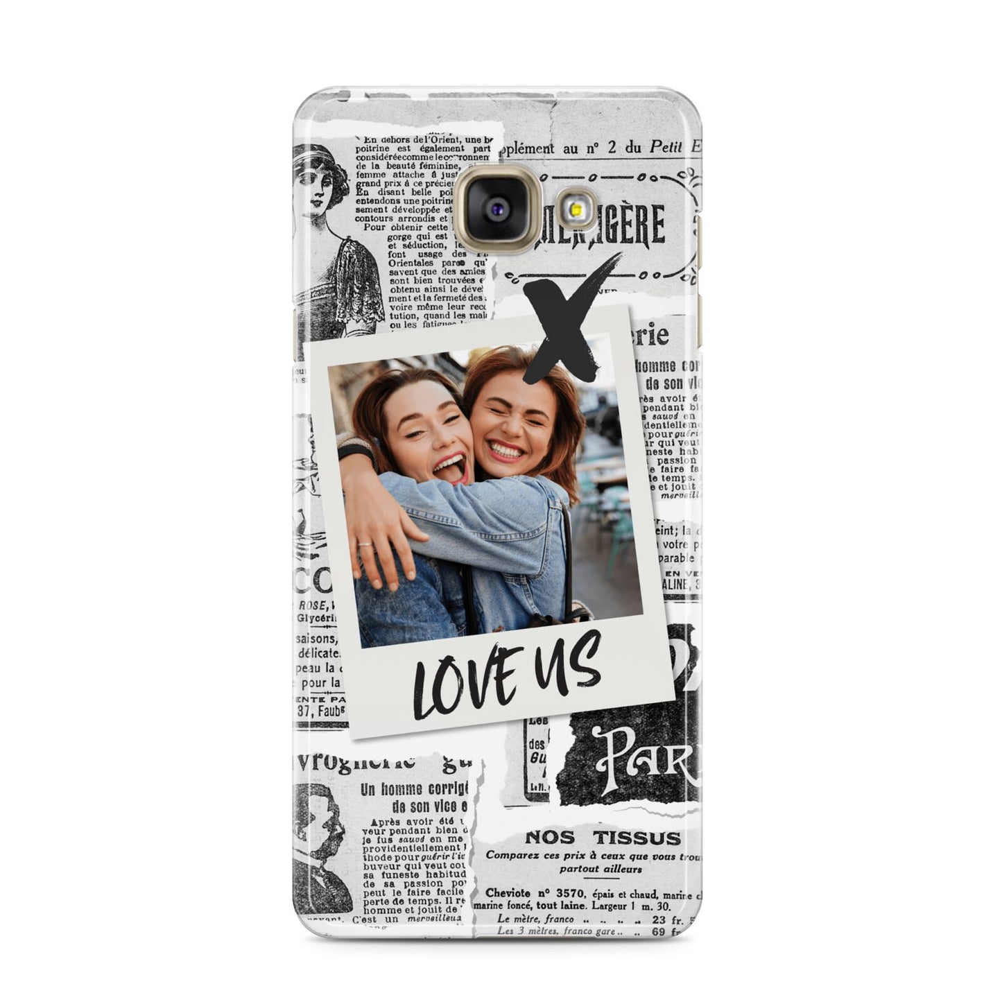 Newspaper Collage Photo Personalised Samsung Galaxy A3 2016 Case on gold phone