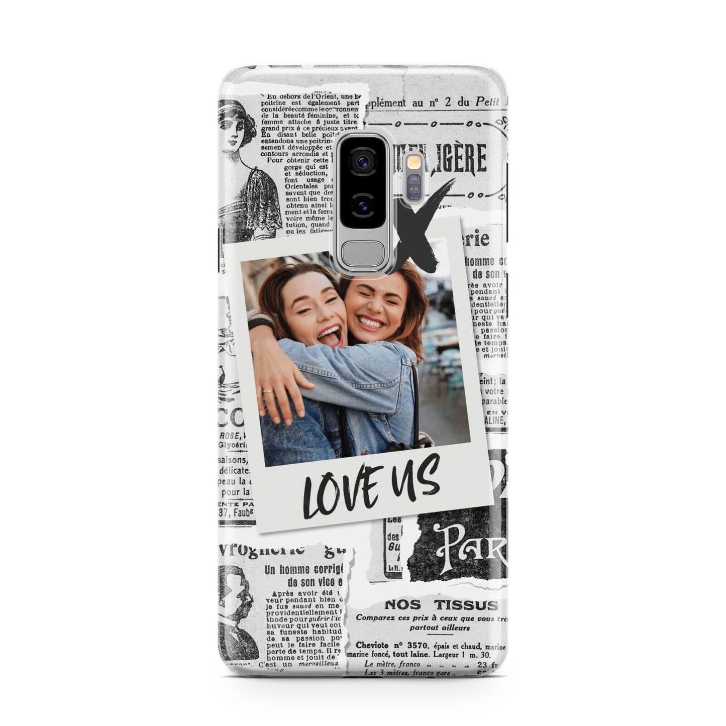 Newspaper Collage Photo Personalised Samsung Galaxy S9 Plus Case on Silver phone
