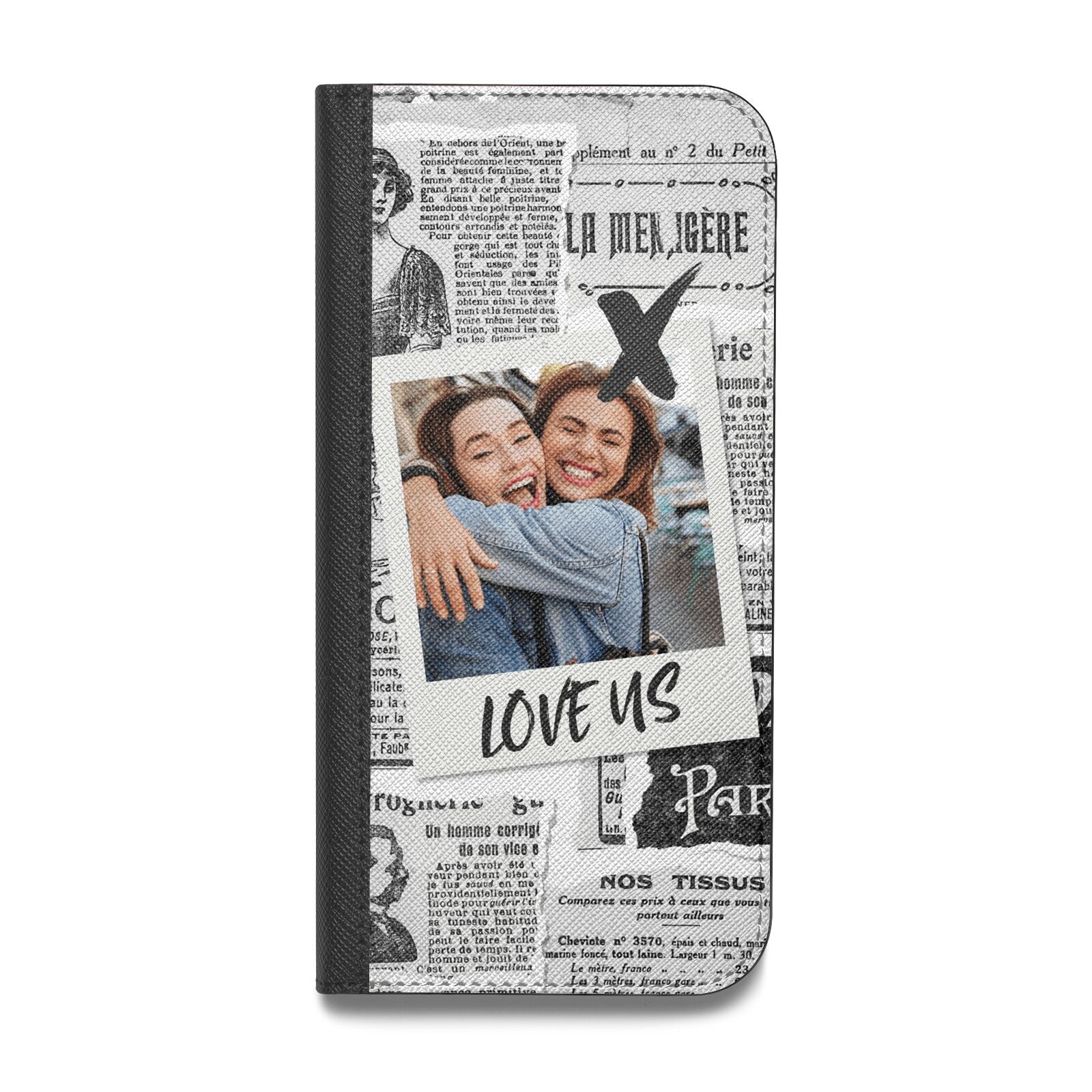 Newspaper Collage Photo Personalised Vegan Leather Flip iPhone Case