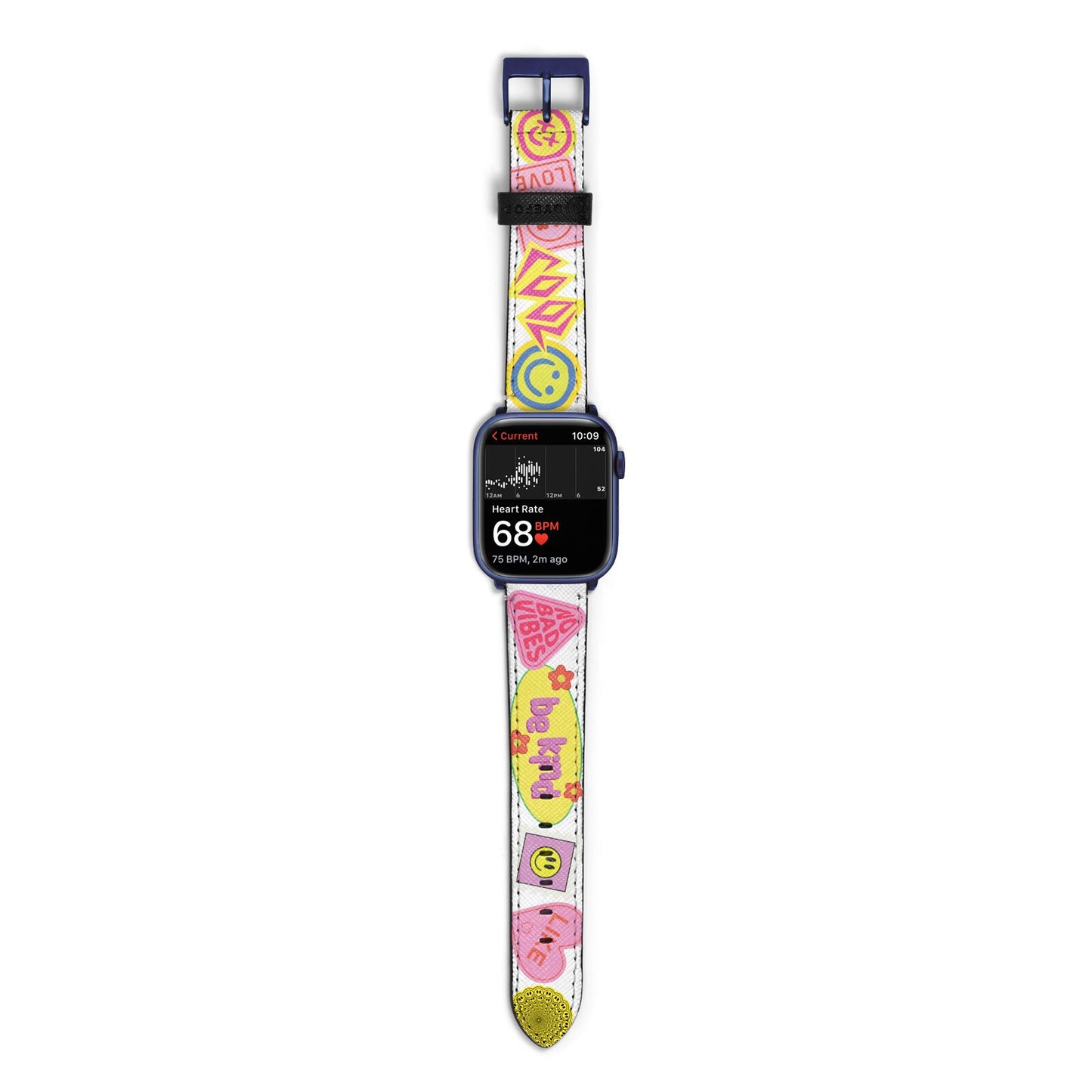 No Bad Vibes Sticker Apple Watch Strap Size 38mm with Blue Hardware