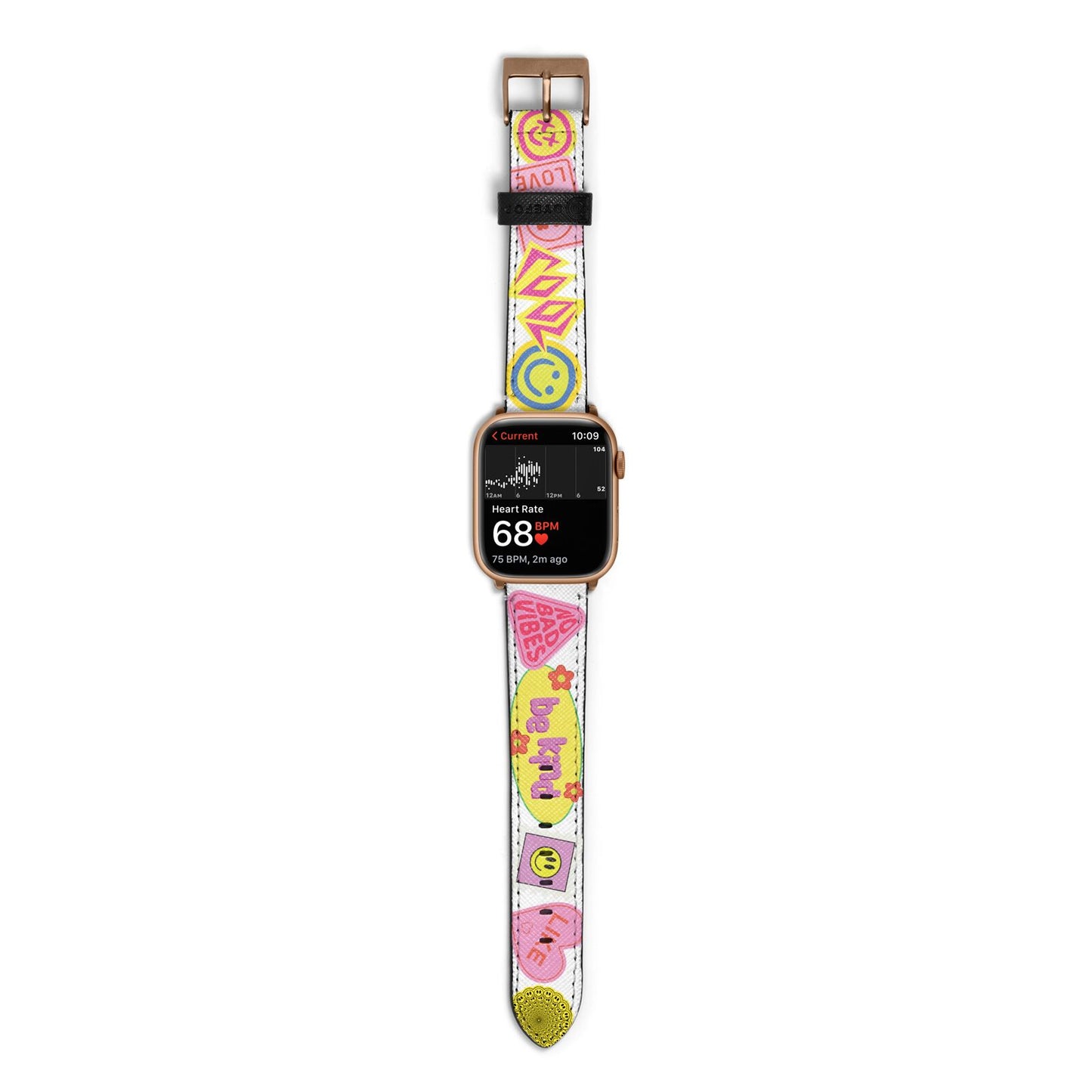 No Bad Vibes Sticker Apple Watch Strap Size 38mm with Gold Hardware