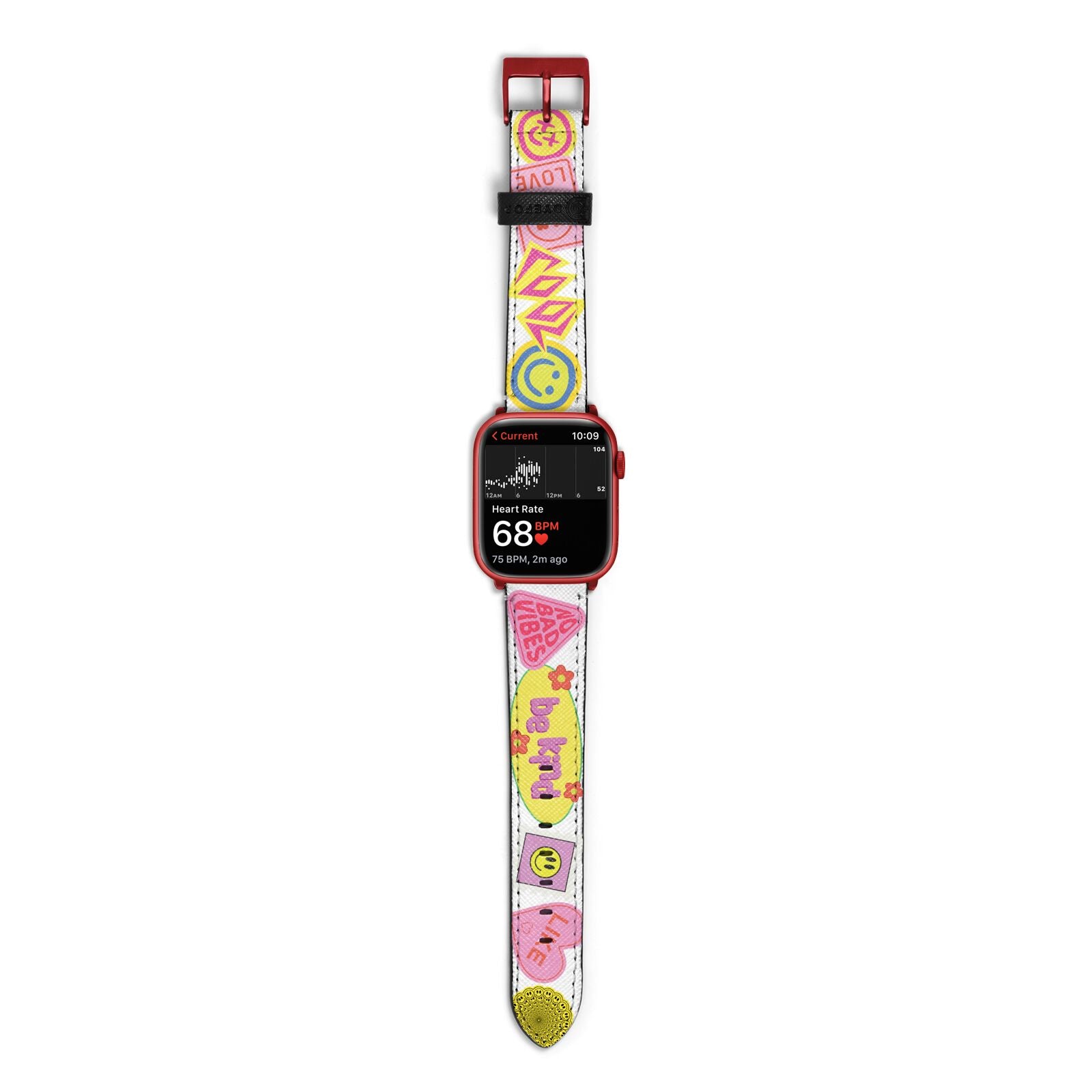 No Bad Vibes Sticker Apple Watch Strap Size 38mm with Red Hardware