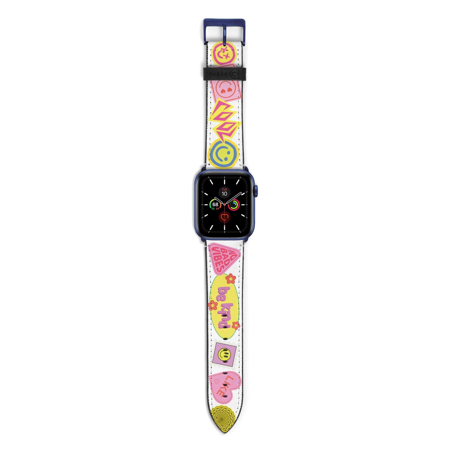 No Bad Vibes Sticker Apple Watch Strap with Blue Hardware