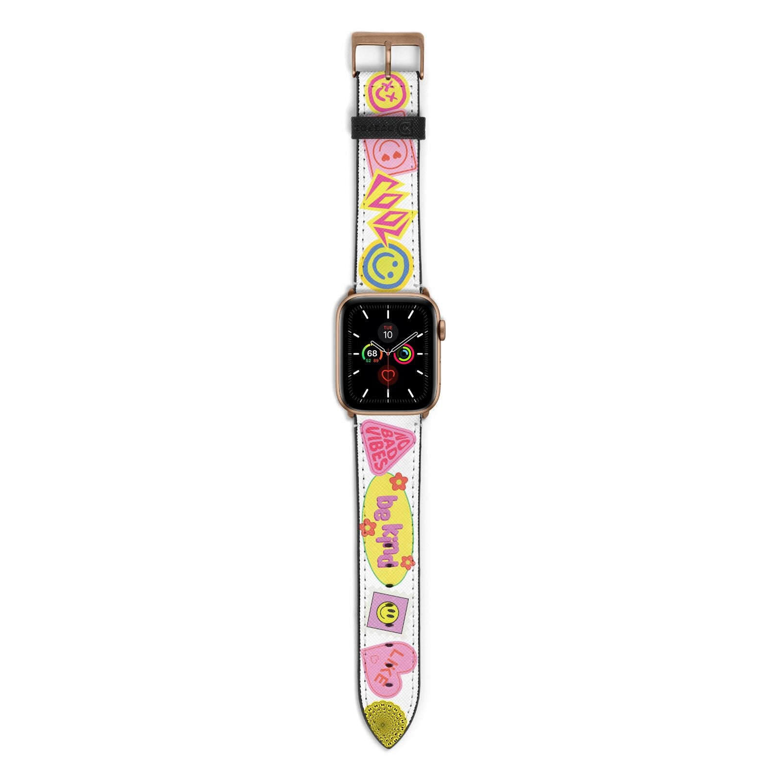 No Bad Vibes Sticker Apple Watch Strap with Gold Hardware