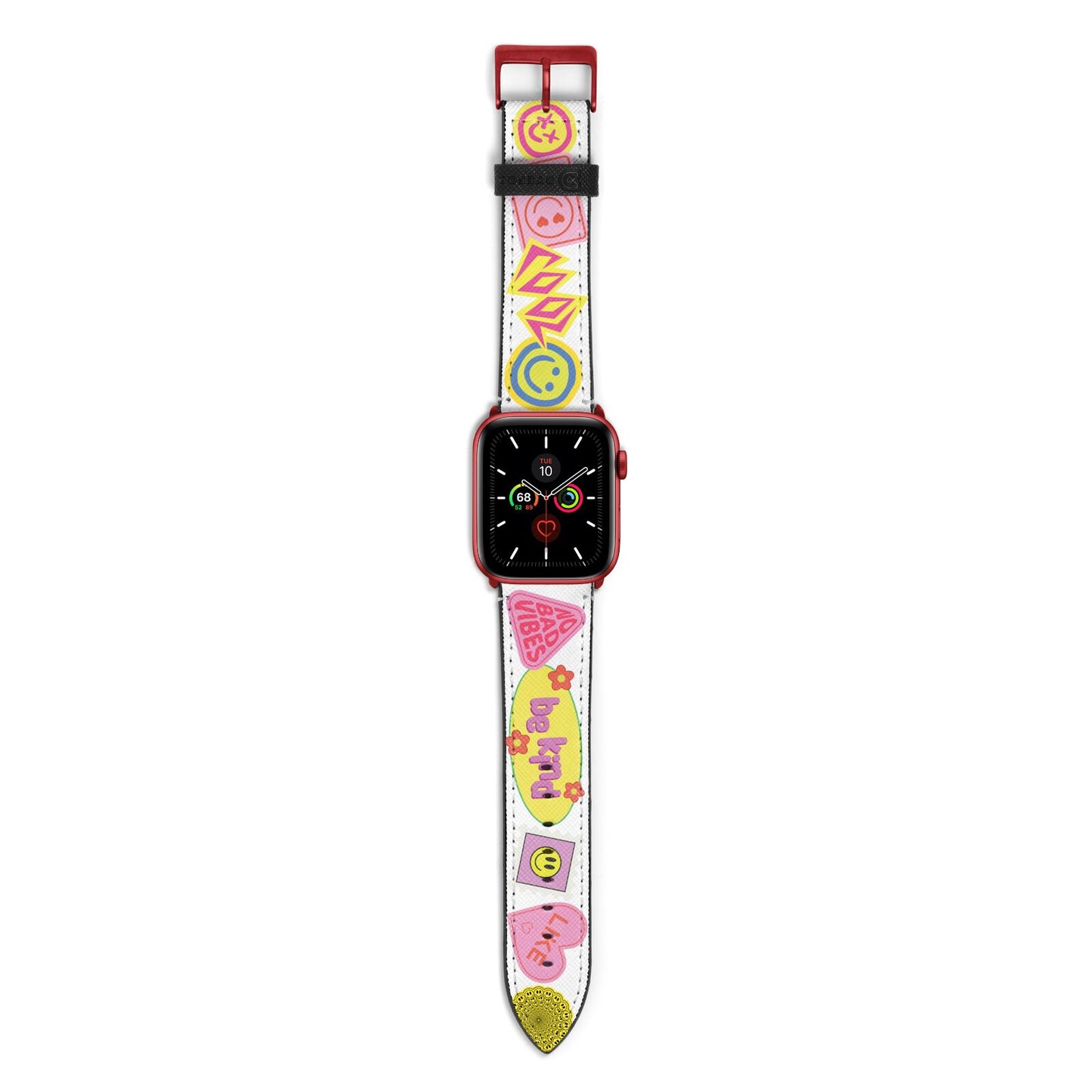 No Bad Vibes Sticker Apple Watch Strap with Red Hardware