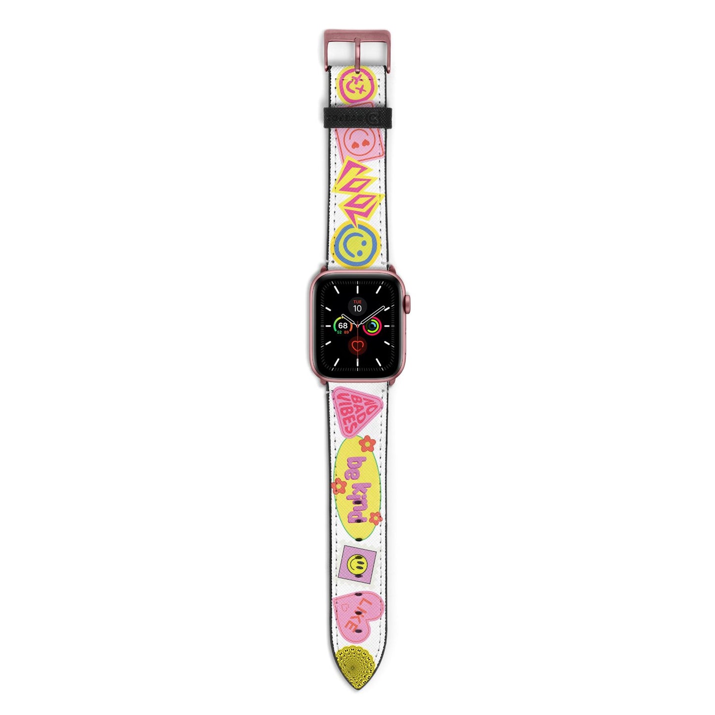 No Bad Vibes Sticker Apple Watch Strap with Rose Gold Hardware