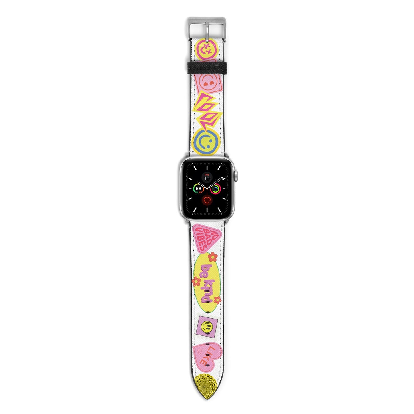 No Bad Vibes Sticker Apple Watch Strap with Silver Hardware