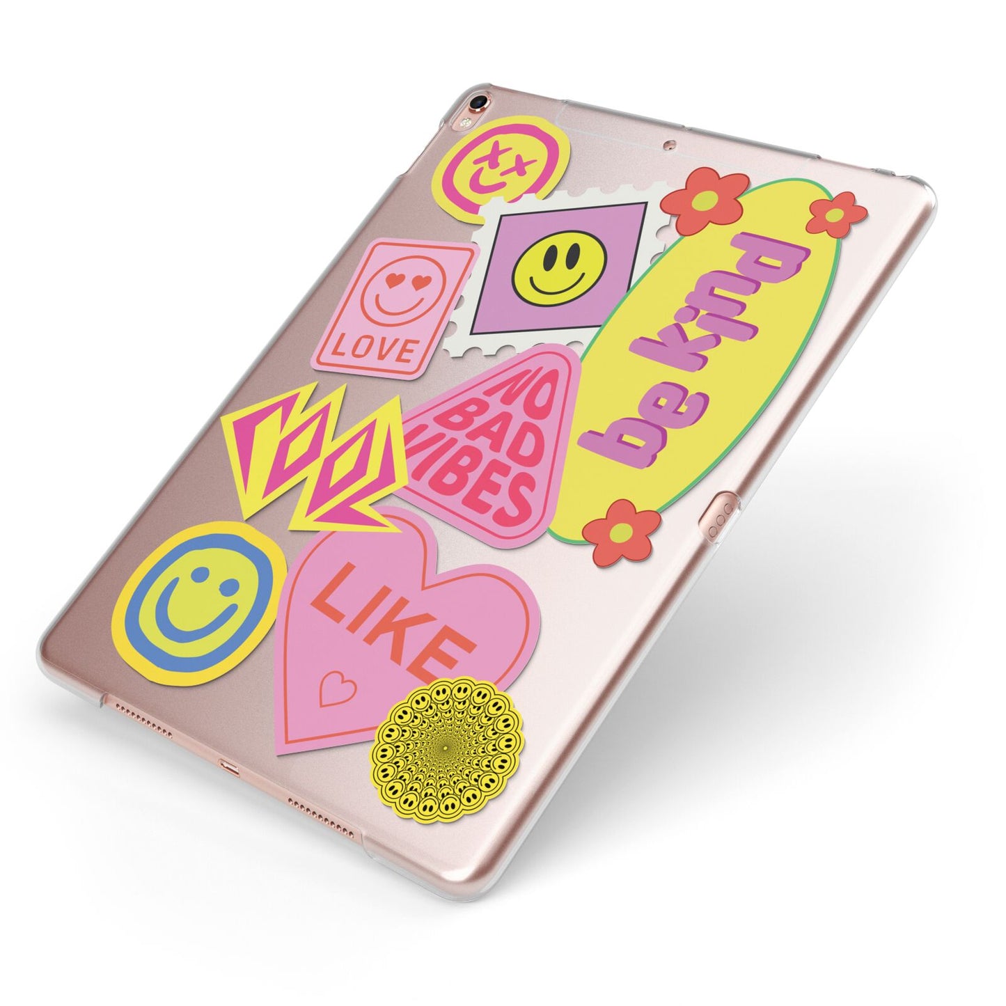 No Bad Vibes Sticker Apple iPad Case on Rose Gold iPad Side View