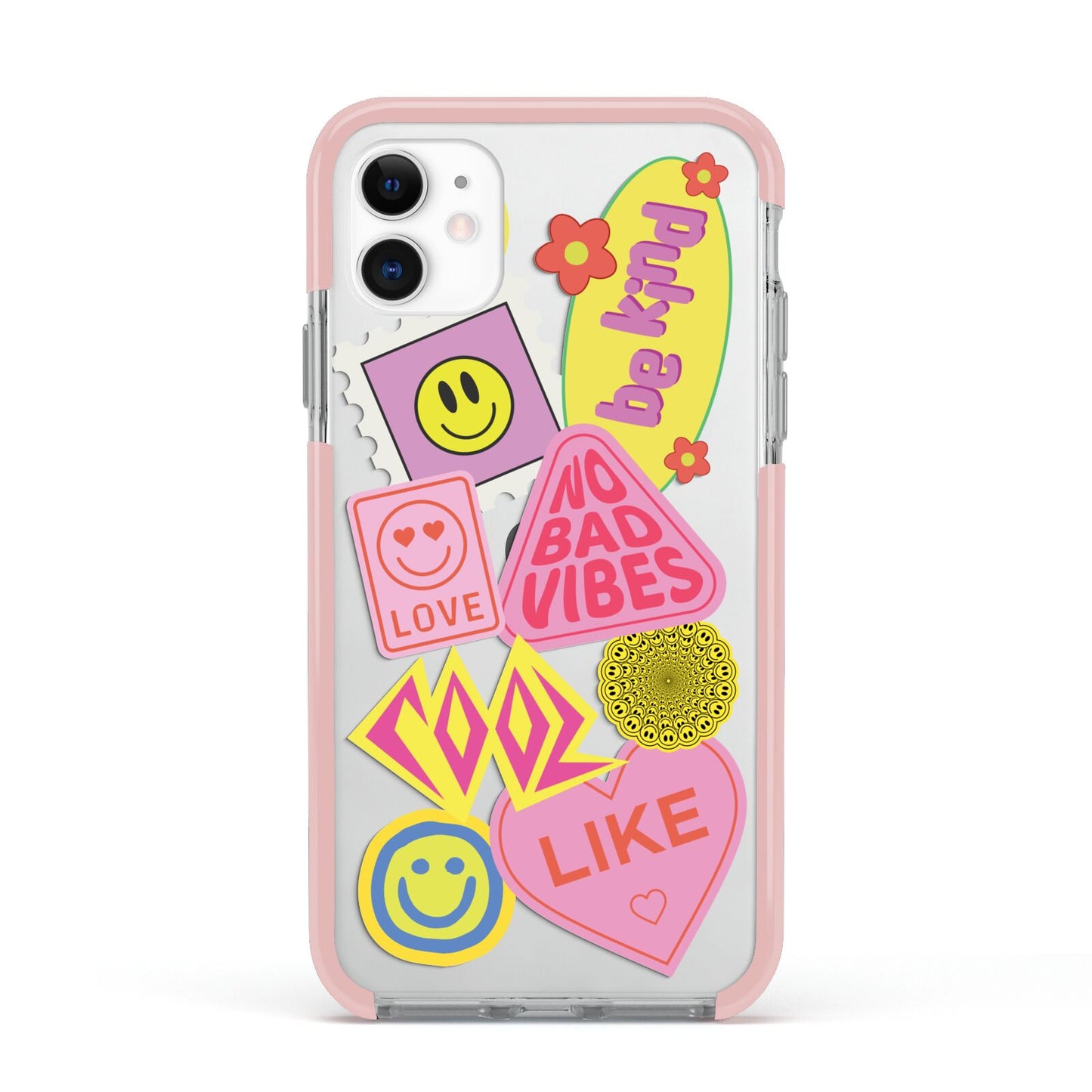 No Bad Vibes Sticker Apple iPhone 11 in White with Pink Impact Case