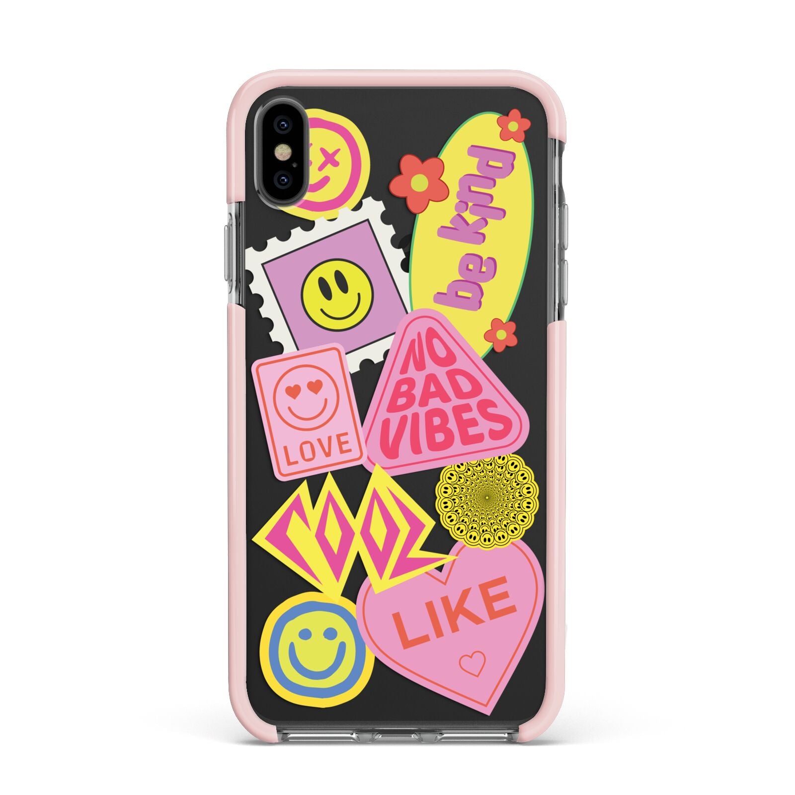 No Bad Vibes Sticker Apple iPhone Xs Max Impact Case Pink Edge on Black Phone