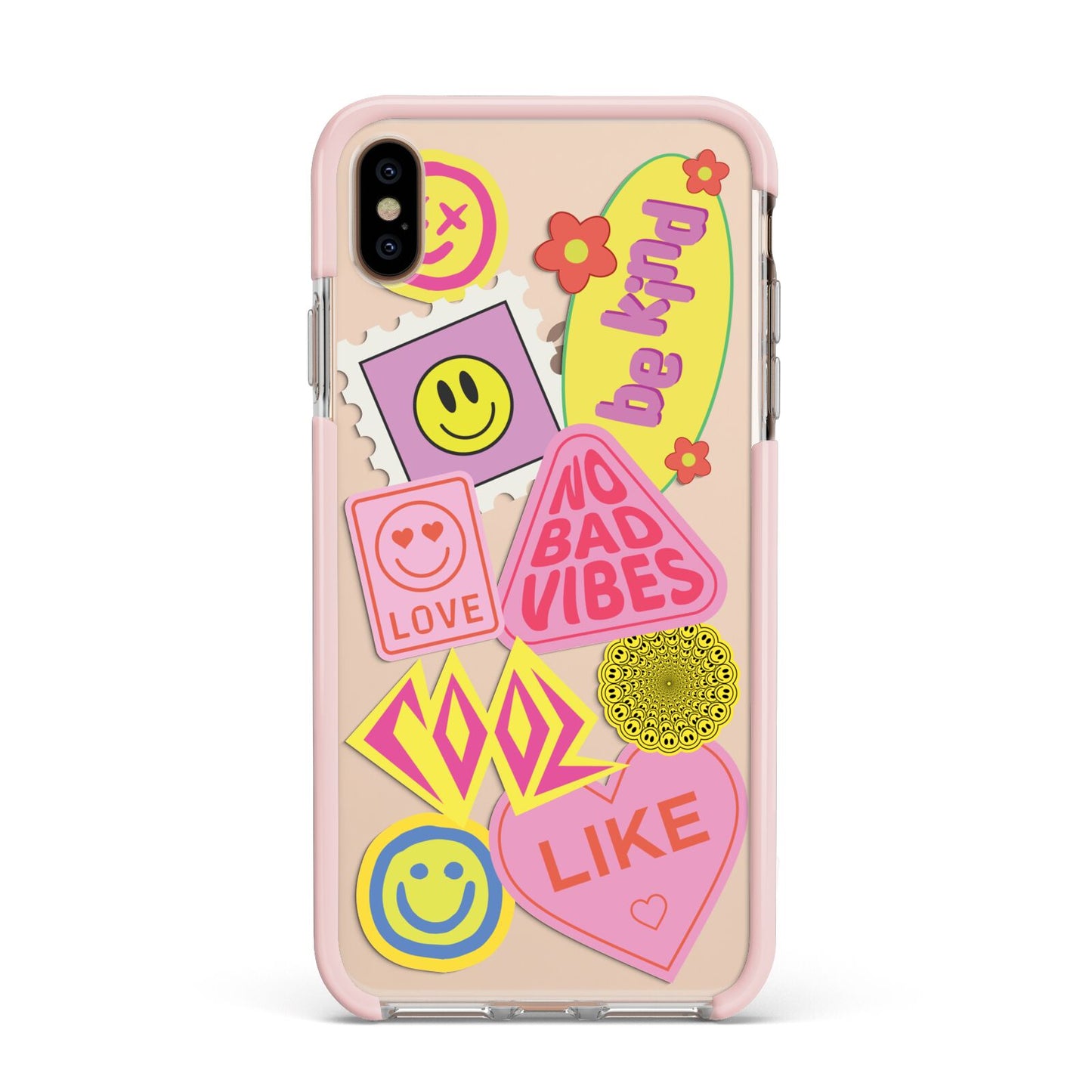 No Bad Vibes Sticker Apple iPhone Xs Max Impact Case Pink Edge on Gold Phone