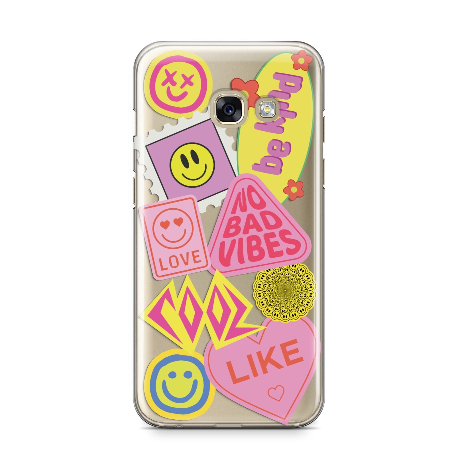 No Bad Vibes Sticker Samsung Galaxy A3 2017 Case on gold phone