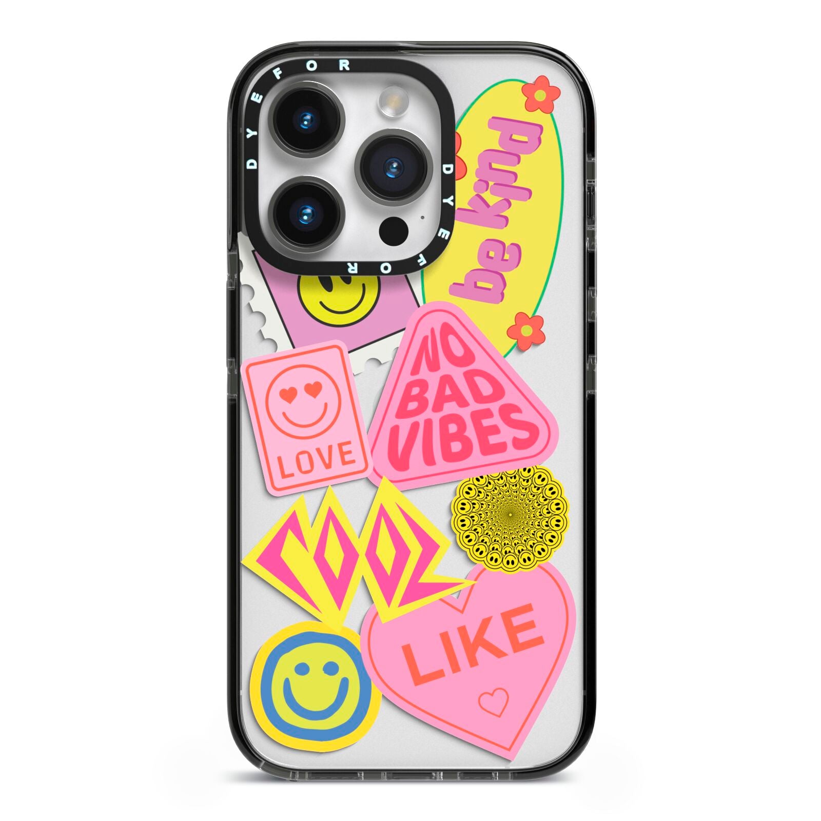 No Bad Vibes Sticker iPhone 14 Pro Black Impact Case on Silver phone