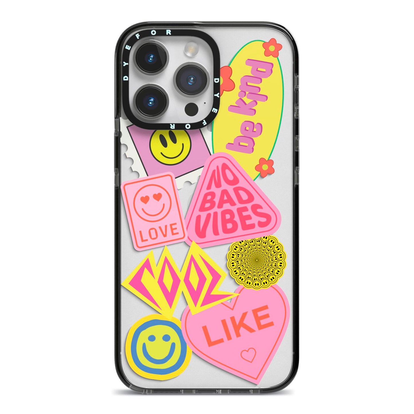 No Bad Vibes Sticker iPhone 14 Pro Max Black Impact Case on Silver phone